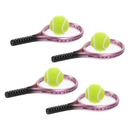 Produktbild: 4 Sätze Mini-sportartikel Mini-tennisschläger Mini-puppenhauszubehör Schläger Spielzeug Mini-puppenhaus-bausatz Gartenmikrolandschaft Zubehör Gartenaquarium Mini-sportbälle Plastik TOBBOMEY