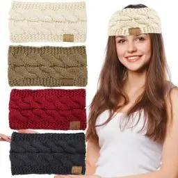 Produktbild: 4 Stirnband Damen Winter,Stirnband Damen,Winter Gestrickte Stirnband Damen,Haarreifen Mädchen Geknotet Gestrickt Stirnbänder Verdicken Frauen Haarbänder Häkelarbeit Elastische Plüsch Sport Skifahren