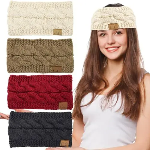 Produktbild: 4 Stirnband Damen Winter,Stirnband Damen,Winter Gestrickte Stirnband Damen,Haarreifen Mädchen Geknotet Gestrickt Stirnbänder Verdicken Frauen Haarbänder Häkelarbeit Elastische Plüsch Sport Skifahren