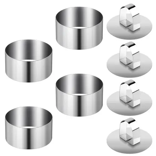 Produktbild: 4 Stk Dessertringe und Speiseringe Set, Servierringe, Anrichteringe, Edelstahl Kuchenringe Set, 8cm Kleine Tortenringe Set, Dessert Formen Dessertringe Kochringe für Dessert Kuchen Mousse Ringe