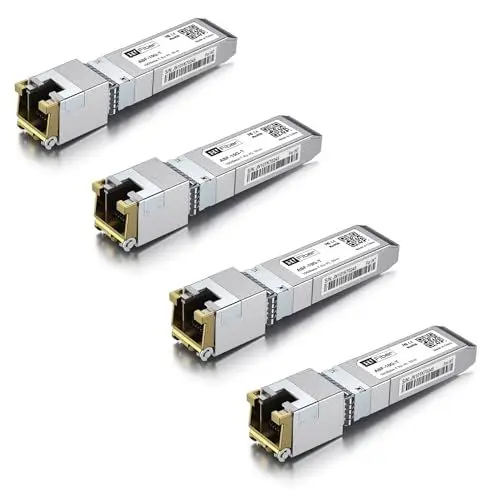 Produktbild: H!Fiber.com (4 Stück) 10Gb SFP+ RJ45 Transceiver 30 Meter, 10Gbase-T Ethernet Kupfer SFP+ Modul, kompatibel mit Cisco SFP-10G-T-S,Ubiquit,Netgear,TP-Link,D-Link,Mikrotik und mehr