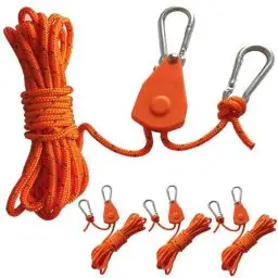 Produktbild: 4 Stück 4M Reflektierend Abspannseile Seil mit Seilspanner, 4mm Durchmesser Einstellbare Seil Ratsche Rope Seilratsche mit Haken, Paracordseil Abspannleine für Zelt Zeltplane Camping (Orange)