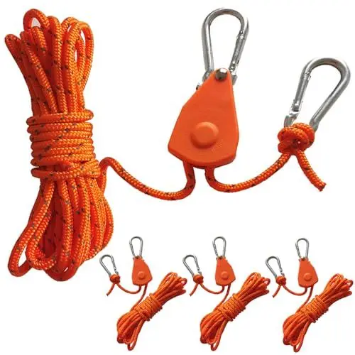 Produktbild: 4 Stück 4M Reflektierend Abspannseile Seil mit Seilspanner, 4mm Durchmesser Einstellbare Seil Ratsche Rope Seilratsche mit Haken, Paracordseil Abspannleine für Zelt Zeltplane Camping (Orange)