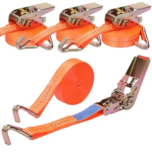 Produktbild: 4 Stück 800kg 6m Spanngurte mit Ratsche, Standard Extrem Robuste Spanngurte Ratschengurte mit Haken Spanngurt für LKWs, Transport motorräde (Orange)