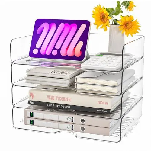 Produktbild: 4 Stück Acryl Briefablage in Premium-Qualität, Transparent Ablagefächer Stapelbar, Stapelbares Dokumentenablage, Ablagefächer, Briefablage A4