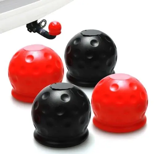 Produktbild: 4 Stück Anhängerkupplung Abdeckung 50mm, Anhängerkupplung Schutzkappe aus Gummi, Kugelförmige Schutzhülle für Anhängerkupplung (Schwarz & Rot)