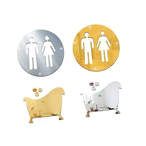 Produktbild: Yardenfun Badezimmer-aufkleber-set 4-teilig 3d-acryl-spiegel Wandputz Toilettenschilder Waschraum- Für Hotelrestaurant Leicht Abziehbar Und Aufklebbar