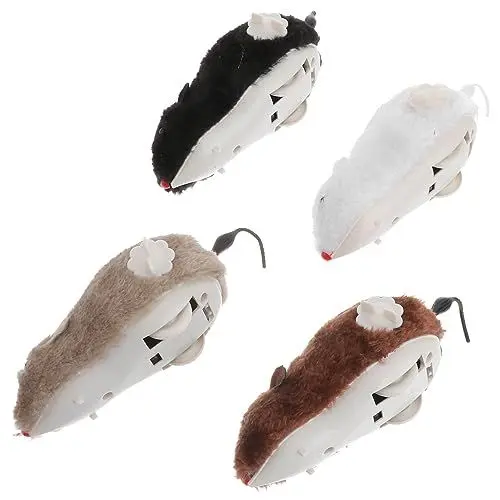 Produktbild: 4 Stück Aufziehbare Mäuse Rennratten Realistische Plüschmäuse Katzenjäger Aufziehbare Mäusespielzeuge Mini-Jagdratten-Plüschmäuse Mit Wirbelndem (Zufällige Farbe)
