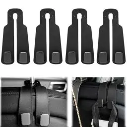 Produktbild: 4 Stück Auto Lagerung Haken, Universal Auto Kopfstützen Haken, Leder Doppelhaken für Autositzrückseite, Auto Haken Aufbewahrungshaken für Autositz Handtaschen und Handy Geldbörsen Taschenhaken