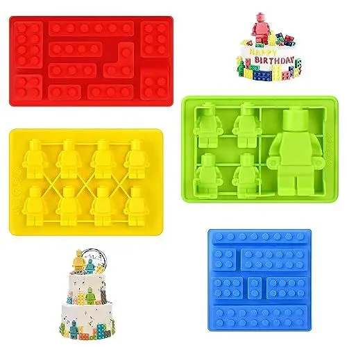Produktbild: 4 Stück Bausteine Silikonform Roboter Schokoladenform Ice Cube Tray für Kinderpartys & Backen, Baustein-Themen & Kuchen, Weingummi