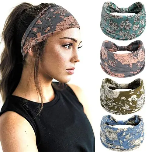Produktbild: PANYI 4 Stück Boho Damen StirnbäNder Bedruckte Breite Twist Haarband Stirnband Yoga Sport Damen Eelastische Breit Haarband Geeignet fur Frauen und MäDchen