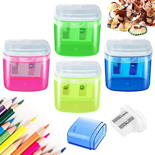 Produktbild: 4 Stück Bunt Anspitzer Kinder, Manueller Anspitzer mit Deckel, Bleistiftspitzer Doppel Loch Oval Bleistift Spitzer, Transparent Bleistiftspitzer für Schule, Haushaltswaren, Büro (4 Bunt)