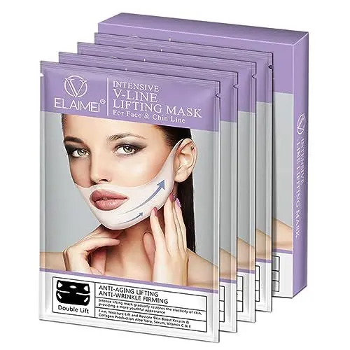 Produktbild: 4 Stück Collagen-Gesichtsmaske feuchtigkeitsspendende Kinnmaske Schlankheitspflaster schlanker hautreinigung skin care Lifting-Maske für das Gesicht Kinnstraffungsmaske Maskenblatt