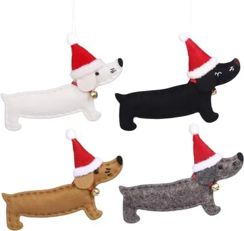 Produktbild: 4 Stück Dackel Weihnachtsbaumschmuck, Weihnachtsdeko Dackel lustig Weihnachtsbaum Anhänger, Klein Dackel Weihnachtsschmuck Dackel Anhänger Weihnachten Deko für zu Hause Weihnachten Party