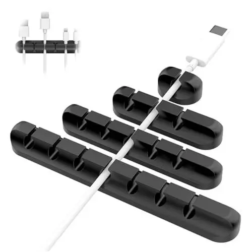Produktbild: 4 Stück Datenkabel Kabelfixierer, Klebehaken für Schreibtisch, Kabel Organizer Vielzwecke Kabelführung für Schreibtisch Computer PC, USB Ladekabel, ZuhauseBüro（Schwarz)