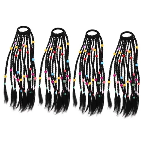 Produktbild: 4 Stück Dreadlocks handgeflochtenes Haar kinder haarschmuck Kinder Zopfperücke geflochtene Perücke Kunsthaarverlängerung pferdeschwanz verlängerung perücke Schleife Haarschmuck OATIPHO