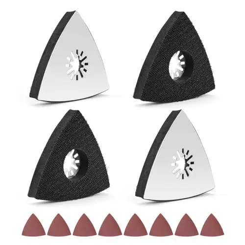 Produktbild: 4 Stück Dreieck Schleifteller, PARFCO Multitool Schleifplatte 80mm, mit 8 Schleifpapier Dreieckschleifer, für Holz, Metall, Hartplastik, Putz, Schleifen, Entrosten