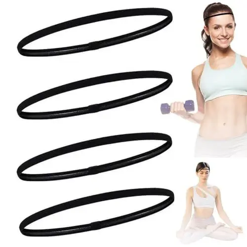 Produktbild: 4 Stück Elastische Sport Haarband, Elastisches Haarband rutschfeste Stirnbänder, Stirn Schweißband Haarbänder, Stirnbänder Sport für Fußball,Yoga, Laufen(Schwarz)