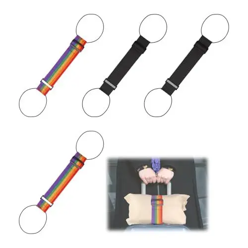 Produktbild: 4 Stück Elastischer Befestigungsgurt für Gepäck, Verstellbarer Gepäckgurt Tragbares Luggage Strap Gurt zum Befestigen von Taschen (Schwarz und Farbe)