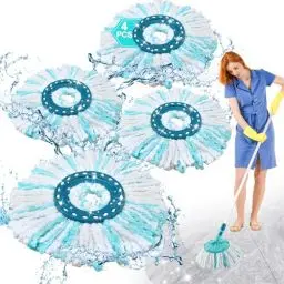 Produktbild: 4 Stück Ersatzkopf für Leifheit Clean Twist, mit Leifheit Bodenwischer Ersatzteile/Clean Twist Disc Mop Ergo Kompatibel-Mikrofaser, Extrem Saugfähig, für Alle Bodenarten Geeignet(Blau und Weiß)