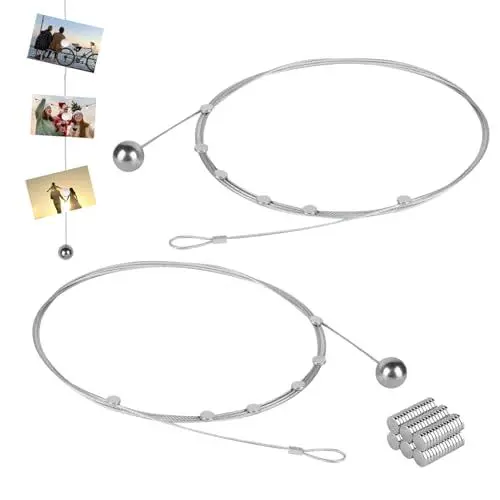 Produktbild: 4 Stück Fotoseil mit Magneten, 200 cm x 1,5 mm Fotokette Fotodrahtseil mit 48 Magneten, Fotoschnur, Metall Fotodraht mit Magneten Bilderschnur, Edelstahl Fotoleine Zum Foto Postkarten Aufhängen
