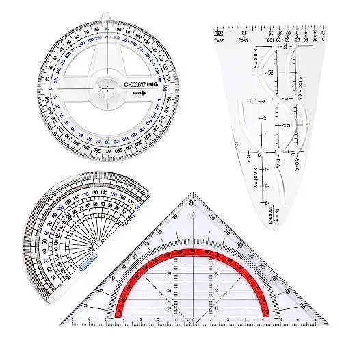 Produktbild: 4 Stück Geometrie-Set,Parabel Glasklar,Geometrie-Dreieck,Halbkreis Winkelmesser, Winkelmesser 360 Grad, Geodreieck zum Kreise Zeichnen,bruchsicher glasklar für Studenten Büro Designer Malerei