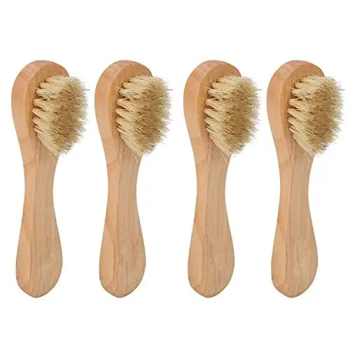 Produktbild: 4 Stück Gesichtsbürste, Gesichtsbürste für Tiefenpeeling - Grasholzgriff mit Natürlichen Wildschweinborsten für die Tägliche Reinigung, Peeling und Massage