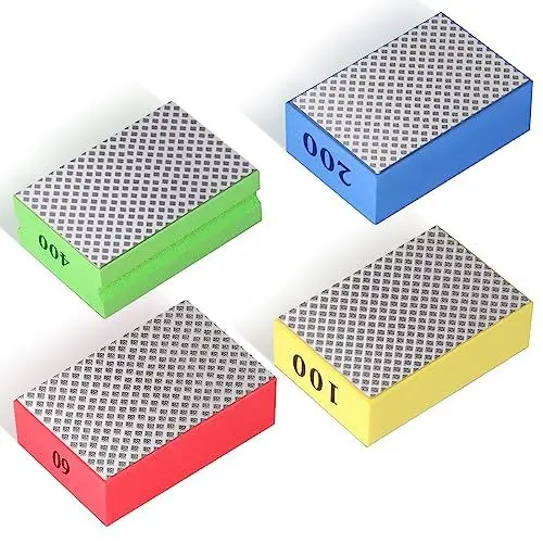 Produktbild: 4 Stück Glass Schleifer, Diamant Handschleifpad, Fliesen Schleifblöcke Polierpads Diamant Schleifpad für Steinkeramikfliesen Glas Schleifen Trimmen, 60#, 100#, 200#, 400#