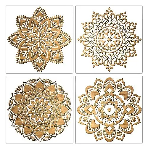 Produktbild: 4 Stück Groß Mandala Schablonen Stencils Set, Wiederverwendbares DIY Malerei Vorlage Zubehör, Blume Handwerk Schablone zum Malen an der Wand Boden Fliese Kissen Dekoration (30x30CM)