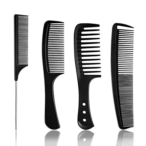 Produktbild: 4 Stück Haarkamm Kamm Männer Set,Haarschneide Stiel kamm Locken Friseur kamm,Karbon Fiber Antistatischer Haarschneidekamm,Professioneller Frauen Friseurkamm Haareschneiden Friseur Zubehör(Schwarz)