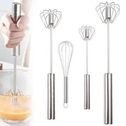 Produktbild: 4 Stück Halbautomatischer Schneebesen aus Edelstahl, Drehbarer Push Mixer Einfacher Halb Automatischer Schneebesen Kitchen Zubehör Rührer zum Schneebesen Schlagen