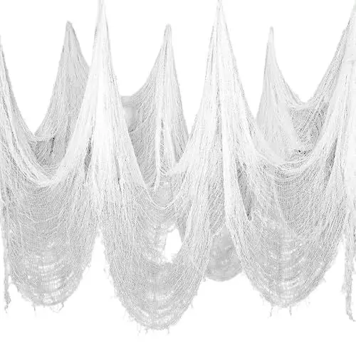 Produktbild: 4 Stück Halloween Fensterdeko Gruseliges Tuch, Halloween Gruseliges Baumwolle Gaze Tuch für Halloween Party Outdoor Hof Haus Tisch Fenster Dekoration, Tischtücher,76×183 cm (Weiß)