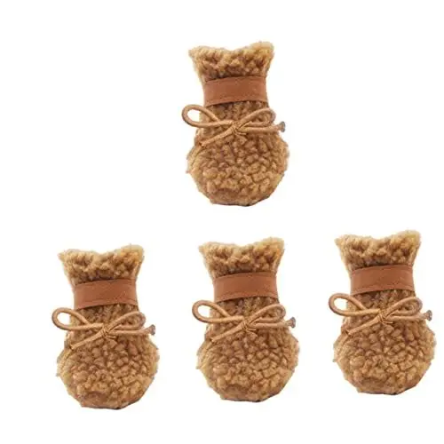Produktbild: GREENADSCAPE 4 Stück Hundeschuhe Schneestiefel Winterstiefel Für Hunde Haustier Pfotensocken Für Welpen Im Freien Hund Kurze Stiefel Anti-rutsch-Stiefel Für Hunde Hundestiefel Brown Plüsch