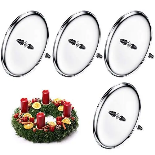 Produktbild: 4 Stück Kerzenteller Mit Dorn, 8cm Adventskranz Halter, Kerzenhalter Steck, Adventskerzenhalter Silber Zum Selber Basteln