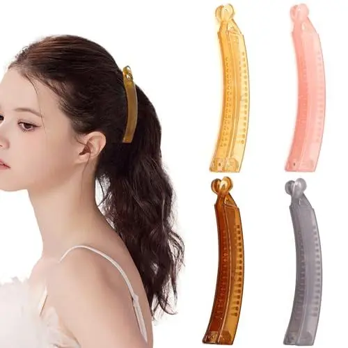 Produktbild: 4 Stück Klein Mittelgroß Banana Clip Damen Bananenspange Pferdeschwanz Haarspange für Dünnes Dickes Haar Hair Clips
