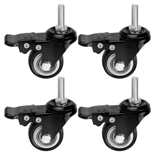 Produktbild: 4 Stück Lenkrollen für Möbel, 40mm Möbel Rollen mit Bremse, Transportrollen, Möbelrollen mit Bremse, M8 Schwenkrollen mit Gewindestift und Kugellager für Wohn Büro, Tragkraft 50kg pro Rad