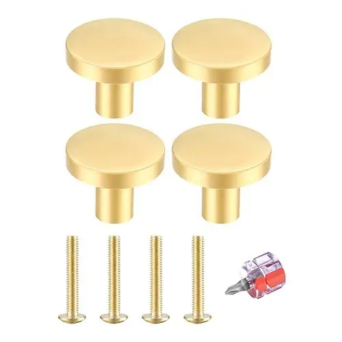 Produktbild: 4 Stück Messing Türgriffe, runde Schrankgriffe, Möbelknöpfe, Ein Loch Knöpfe und Griffe, Schrank Türgriffe für Schränke, Schranktüren, Kommode Schublade, mit Befestigungsschrauben (Gold, 20*25mm)