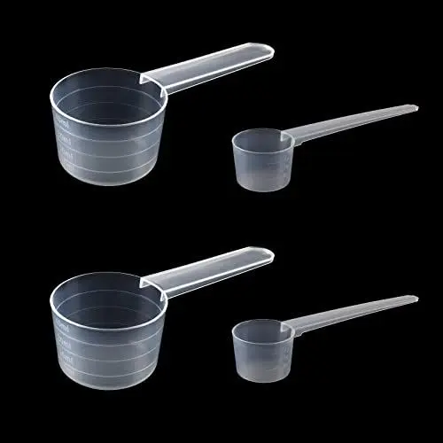 Produktbild: 4 Stück Messlöffel, Messlöffel Gramm，Waschmittel Dosierhilfe，Dosier-Löffel 40ml, Dosier-Löffe 5g, Transparent Mit Skala 10ml, 20ml, 30ml, 40 ml,Und 2g, 3g, 4g Waagen