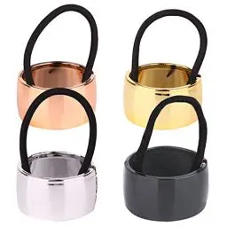 Produktbild: 4 Stück Metall Haar Manschette Pferdeschwanz Kreis Haarband Schnalle Halter Elasti Haargummi Mode Accessoire für Frauen Mädchen (Schwarz, Silber, Golden, Roségold)