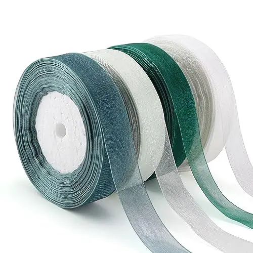 Produktbild: 4 Stück Organzaband Weiss, HASLED Geschenkband Hochzeit 45M, geschenkband, Transparente Romantik, Geschenkband Weiss Chiffon für Handgemachtes Heimwerken, Geschenkverpackung, Hochzeitsdekoration