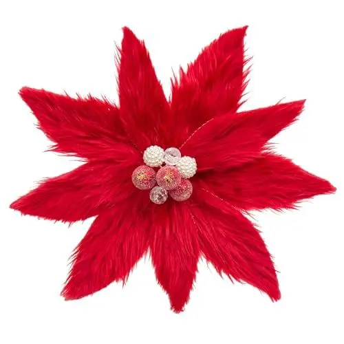 Produktbild: 4 Stück Plüsch Weihnachten Blumen Dekor 30 cm, Groß Weihnachten deko Flauschig, Weihnachtsbaumschmuck Blume, Weihnachtsbaum Blumen Rot für Hochzeit Weihnachtsbaum Neujahr Ornamente Girlande