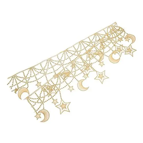 Produktbild: 4 Stück Quaste Goldspitze Stern-mond-spitzenbesatz Spitzenbesatz Mit Quaste Sterne-spitzenband Bastelband Aus Spitze Sternenkleidung Spitzenstoffbesatz Mondkleid Golden Polyester SEWACC