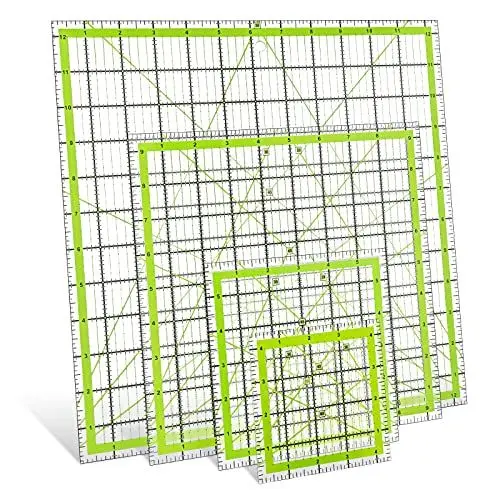 Produktbild: 4 Stück Quilten Lineal, Quadratisches Quiltlineal Stoffschneide Lineal Acryl Quilterlineale Klare Markierung mit rutschfesten Ringen zum Quilten und Nähen