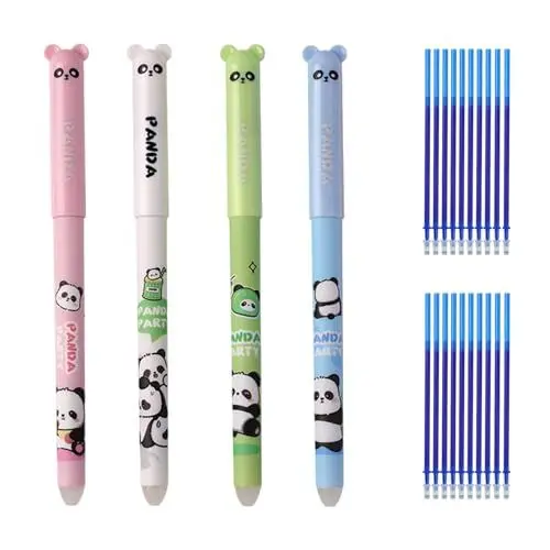 Produktbild: 4 Stück Radierbare Gelschreiber Set, 0,5 mm Kawaii Gel Stift, blau Tinte, Kugel am Ende zum Entfernen der Tinte ohne das Blatt abzunutzen für Kinder und Erwachsene, Skizzieren, Zeichnen