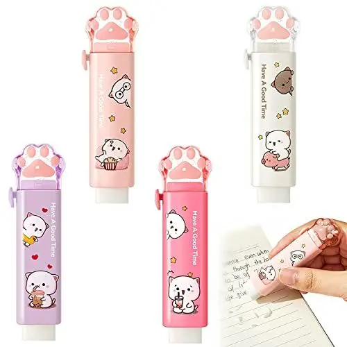 Produktbild: 4 Stück Radiergummis mit niedlichen Katzenpfoten, einziehbar Cartoon Radiergummi Kawaii Push Pull Gummi Radiergummi Stift Stil Radiergummis zum Schreiben Zeichnen Büro