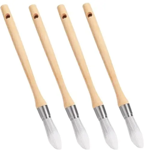 Produktbild: 4 Stück Rund Lackierpinsel, Spitz Fein Malerpinsel Fensterrahmen Kleine Pinsel aus Birke Lasurpinsel Edelstahl Bogen Ringpinsel für Maler-Arbeiten und Türen Profilen, 15 mm