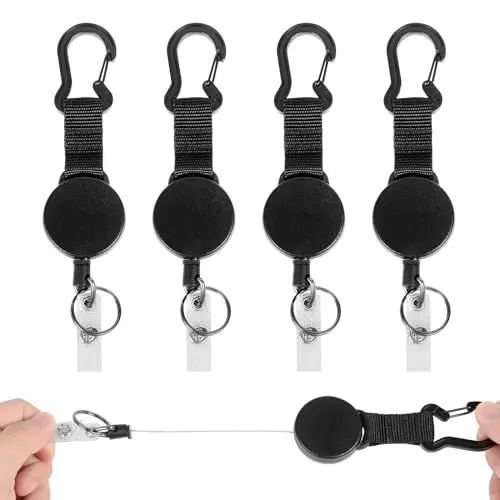 Produktbild: 4 Stück Schlüsselanhänger Ausziehbar, Einziehbarer Ausweishalter Schlüsselrolle, Schlüsselband Ausziehbar, Ausweis mit Schlüsselring für Schlüssel, Kartenhalter und Gürtelclip