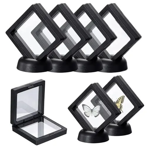Produktbild: 4 Stück Schweberahmen Displayrahmen Münzrahmen Münzenständer PräSentationsständer Münzständer Mit Basis Für Ring Halskette Armband Ohrring Münzen Schmuck Orden 7×7×2cm (Schwarz)