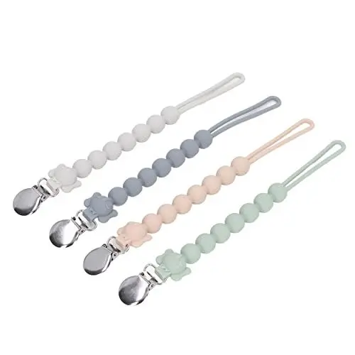 Produktbild: 4 Stück Silikon-Schnullerkette mit Edelstahlverschluss Zum Ablegen