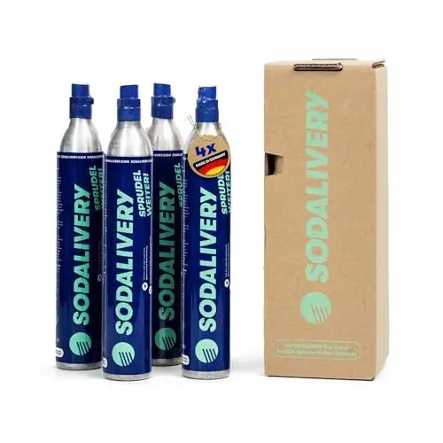 Produktbild: 4 Stück Sodalivery CO2-Zylinder 425g/60l – Kohlensäure Zylinder zum Einschrauben – geeignet für Sodastream Crystal 1.0, Crystal 2.0, Cool, Easy, Power, Spirit – Sodapop, Sodastar, u.v.m. – Made in DE